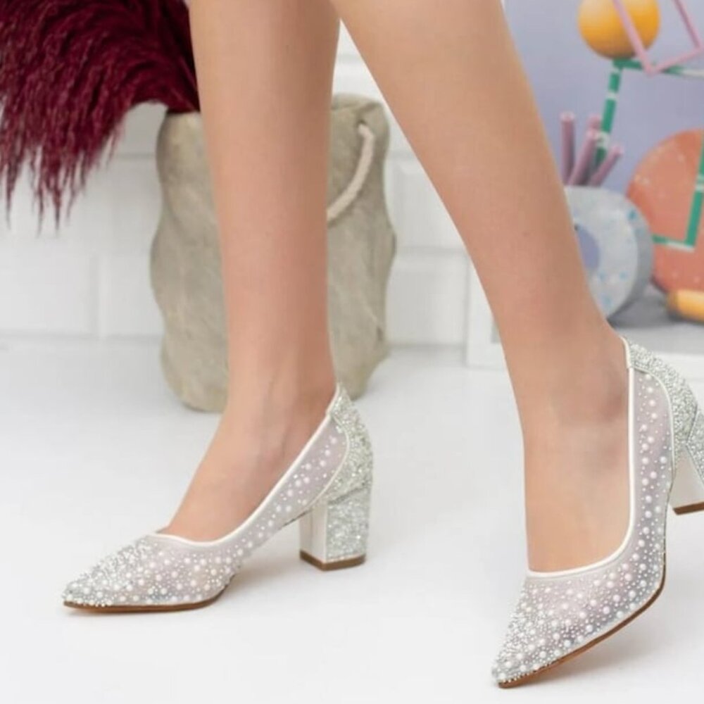 🤍Wedding Bridal Shoes Tulle Pearl Transparent Block Heels (4cm) 🤍 - Picture 4 of 9